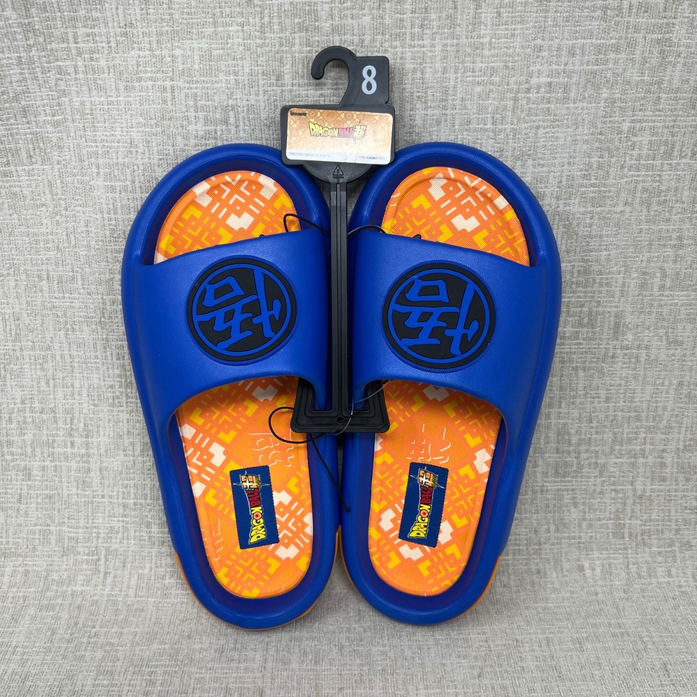 NEW Dragon Ball Super Goku Men's Size 8 Blue Orange Slide Sandals Ground Up